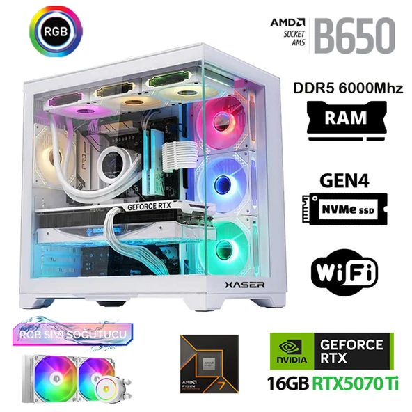 Xaser Velox x60 Ryzen 7 9700x 32GB DDR5 Ram 1TB M.2 NVMe SSD 16GB RTX5070Ti Masaüstü Oyuncu Bilgisayarı ürün görseli