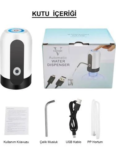 Vayomy Şarjlı Otomatik Damacana Su Pompası 1200 Mah Bataryalı Siyah - 5