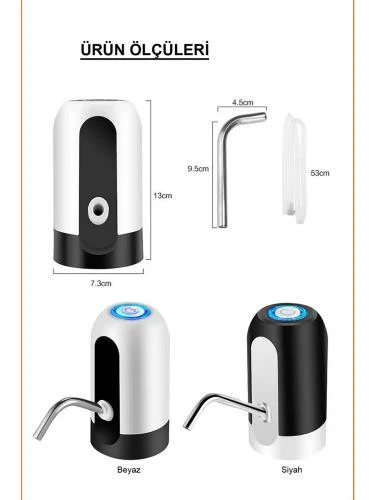 Vayomy Şarjlı Otomatik Damacana Su Pompası 1200 Mah Bataryalı Siyah - 4