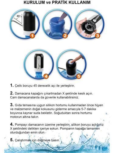 Vayomy Şarjlı Otomatik Damacana Su Pompası 1200 Mah Bataryalı Siyah - 2