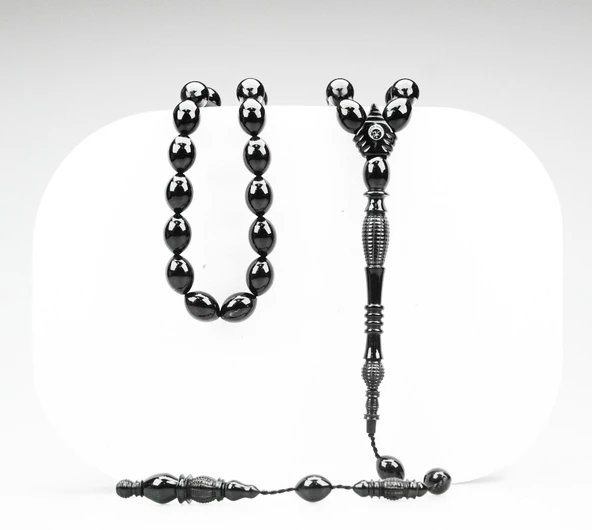 Oltu Taşı Özel Seri İmame Fıçı  Oyma  İşçilikli Tespih - Resim 4