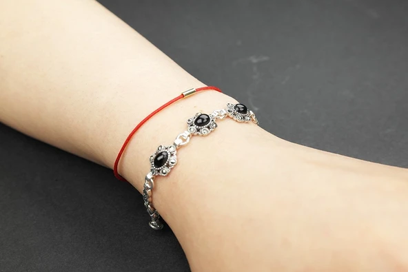 Siyah İnci 925 Ayar Oltu Taşlı Gümüş Bileklik - Resim 2