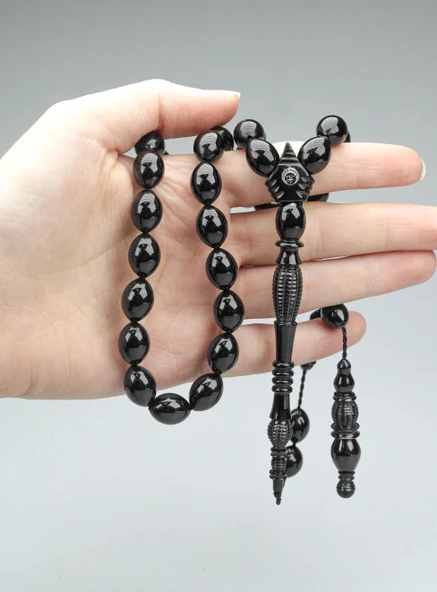 Oltu Taşı Özel Seri İmame Fıçı  Oyma  İşçilikli Tespih - Resim 3