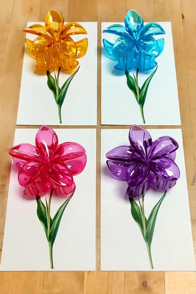 100 Adet Şeffaf Renkli Lotus Toka 8 cm Kına Seti ürün görseli