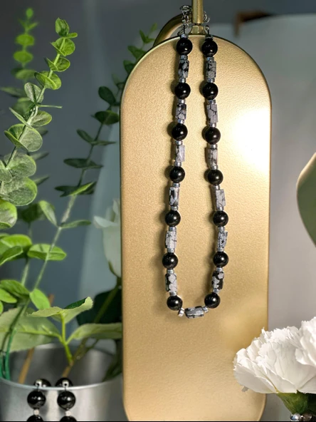 KARIŞIK SİYAH TAŞLI KOLYE - Resim 3