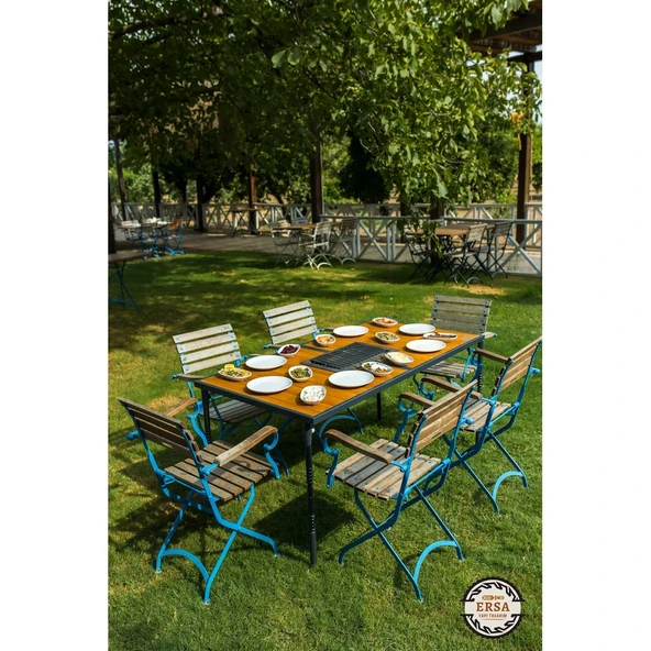 Katlanır Mangallı Masa 145 x 80 cm Ahşap