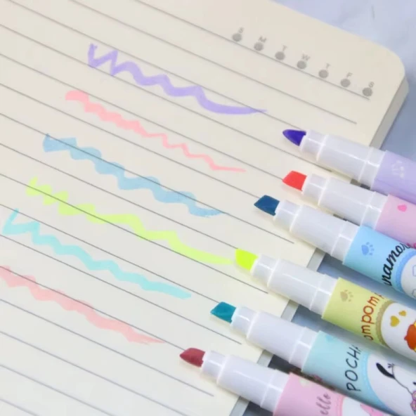 6'lı Fosforlu Kalem Seti - Sanrio Karakterleri, Kuromi, Hello Kitty - Resim 5