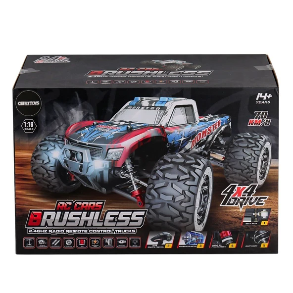 866-1602 Kumandalı 1:16 70 km/h Brusless Araba 4x4 - Resim 2
