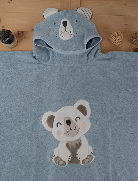 Sevimli Koala Desenli Kapüşonlu Bebek & Çocuk Panço Havlu Baveno - Resim 2