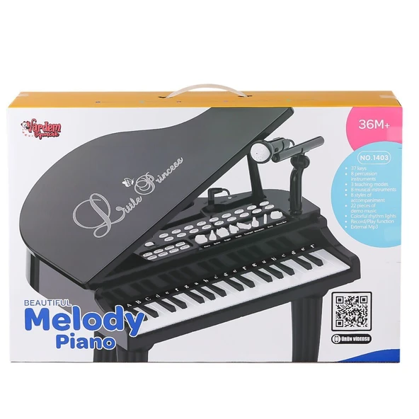 BAO-1403B 0237 Mikrofonlu 37 Tuşlu Mp3 Çalar Büyük Siyah Piyano - Resim 2
