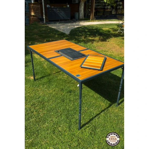 Katlanır Mangallı Masa 145 x 80 cm Ahşap - 3