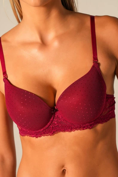 Doğan Bordo Dantelli Desteksiz Balenli Sütyen - Resim 4