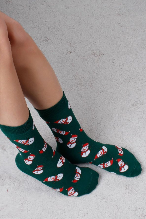 Kardan Adam Desenli Koyu Yeşil Christmas Yılbaşı Çorabı - 2