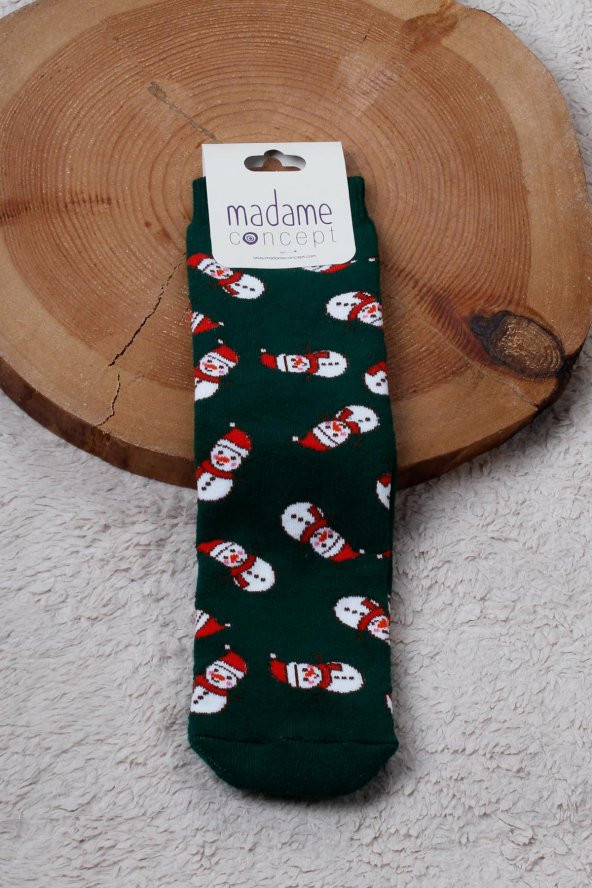 Kardan Adam Desenli Koyu Yeşil Christmas Yılbaşı Çorabı - 4