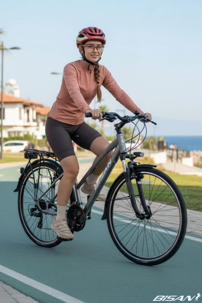 Bisan TRX 8200 CİTY ŞEHİR BİSİKLETİ 45 CM V 700C 21 VİTES AÇIK METALİK GRİ BEYAZ PEMBE ürün görseli 1