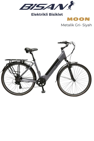 BİSAN MOON ELEKTRİKLİ BİSİKLET 47 CM V 700C JANT 7 VİTES METALİK GRİ SİYAH - 1