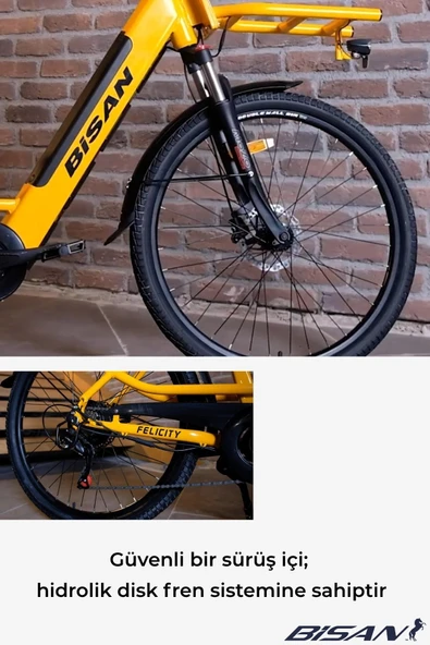 Felicity Elektrikli Bisiklet 50 Cm Disk Fren 27,5 Jant Shimano Tourney 7 Vites 55 Km Menzil Cat Sarı - 7