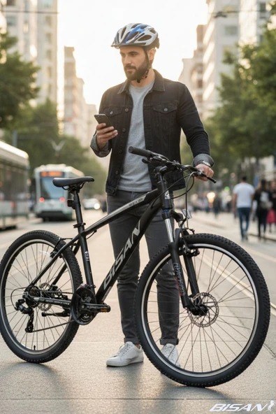 Bisan MTX 7100 26 Jant Dağ Bisikleti Alüminyum Kadro 39.5 cm V-Fren Shimano 21 Vites Mat Siyah Krom ürün görseli 1