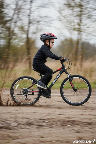 Bisan BUFFALO ÇOCUK BİSİKLETİ 20 JANT ÇELİK KADRO 28 CM V-FREN 18 VİTES MAT SİYAH KIRMIZI (6-8 YAŞ) ürün görseli 1