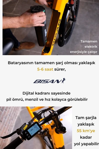 Felicity Elektrikli Bisiklet 50 Cm Disk Fren 27,5 Jant Shimano Tourney 7 Vites 55 Km Menzil Cat Sarı - 4