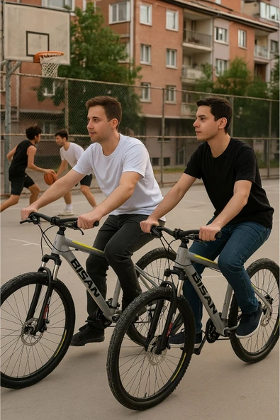 Bisan Cooper Dağ Bisikleti 27.5 Jant 21 Vites 37 Cm Alüminyum Kadro Mekanik Disk Fren Açık Gri Sarı Unisex - Resim 5