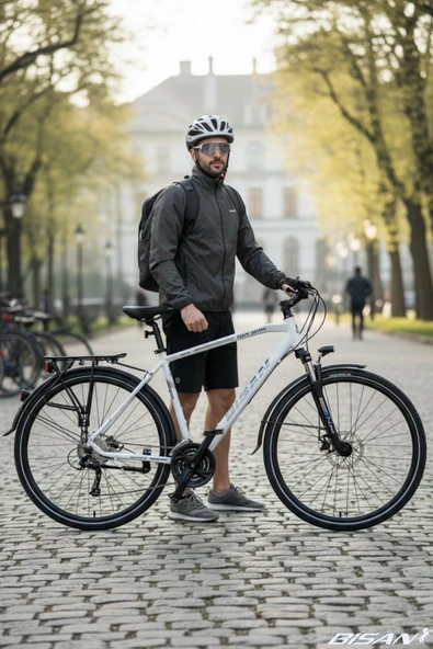 Bisan BİSAN 8500 CİTY ŞEHİR BİSİKLETİ 54 CM HİDROLİK DİSK 28 JANT 27 VİTES MAT BEYAZ LACİVERT - Resim 3