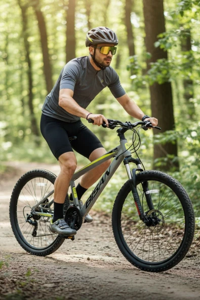 Bisan Cooper Dağ Bisikleti 27.5 Jant 21 Vites 37 Cm Alüminyum Kadro Mekanik Disk Fren Açık Gri Sarı Unisex ürün görseli 1