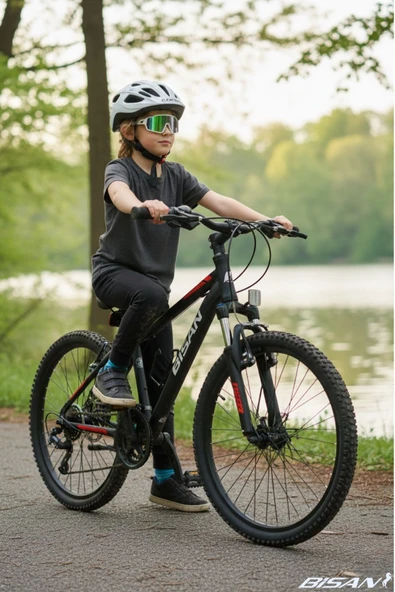 Bisan BUFFALO ÇOCUK BİSİKLETİ 24 JANT ÇELİK KADRO 30CM V-FREN 18 VİTES MAT SİYAH KIRMIZI (7-12 YAŞ) - Resim 3