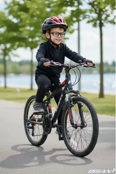 Bisan BUFFALO ÇOCUK BİSİKLETİ 20 JANT ÇELİK KADRO 28 CM V-FREN 18 VİTES MAT SİYAH KIRMIZI (6-8 YAŞ) - Resim 2