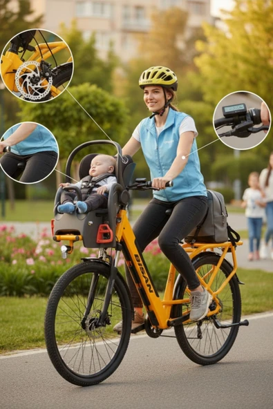 Bisan Felicity Elektrikli Bisiklet 50 Cm Disk Fren 27,5 Jant Shimano Tourney 7 Vites 55 Km Menzil Cat Sarı ürün görseli 1