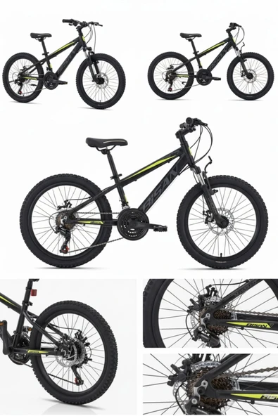 Bisan COOPER 20 JANT ÇOCUK BİSİKLETİ 28 CM MEKANİK DİSK 21 VİTES MAT SİYAH SARI (5-8 YAŞ) - Resim 6