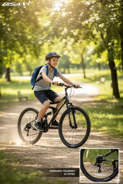 Bisan Mts 4300 V Fren 21 Vites 24 Jant Dağ Bisikleti Çift Amortisörlü Siyah Sarı 40 Kadro ürün görseli 1