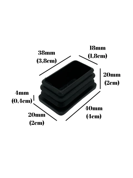 Dikdörtgen Demir Profil İç Tapa Geçme Plastik Ayak Geçme Koruma Plastiği(40MM x 20MM)(SİYAH) Siyah 40mm x 20mm SİYAH - 8 ADET - 5