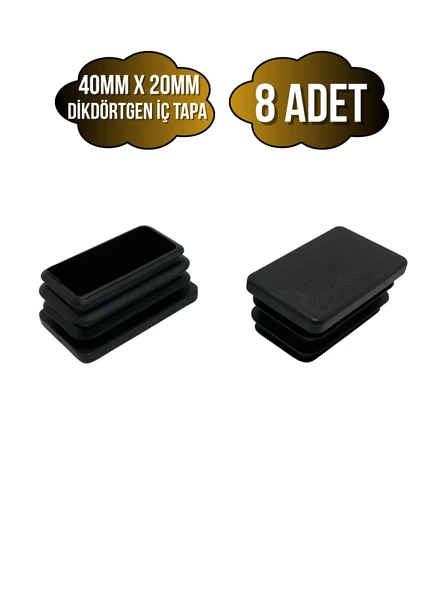 Dikdörtgen Demir Profil İç Tapa Geçme Plastik Ayak Geçme Koruma Plastiği(40MM x 20MM)(SİYAH) Siyah 40mm x 20mm SİYAH - 8 ADET - 1