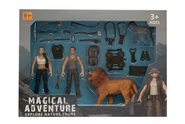 Kadın Erkek Figürlü Aslanlı ve Aksesuarlı Oyun Seti - Resim 3