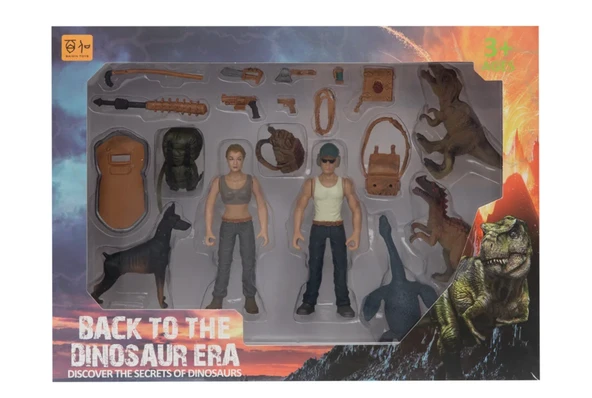 Kadın Erkek Figürlü 3 Dinozorlu ve Aksesuarlı Oyun Seti - Resim 2
