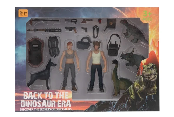 Kadın Erkek Figürlü 3 Dinozorlu ve Aksesuarlı Oyun Seti - Resim 3