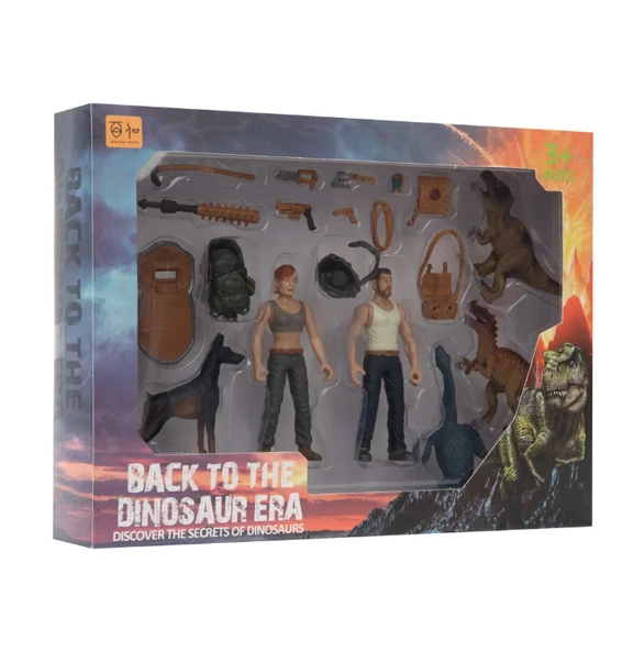 Kadın Erkek Figürlü 3 Dinozorlu ve Aksesuarlı Oyun Seti ürün görseli