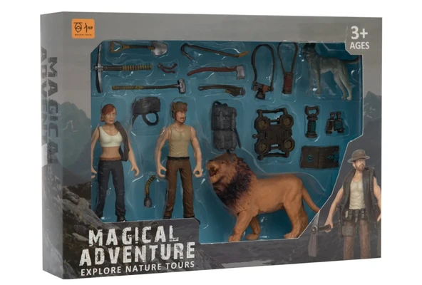 Kadın Erkek Figürlü Aslanlı ve Aksesuarlı Oyun Seti - Resim 2