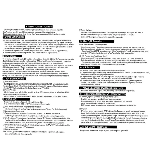 TFL-328-21 VLEKTRO 61 TUŞ IŞIKLI BÜYÜK PİYANO -VRD - Resim 4