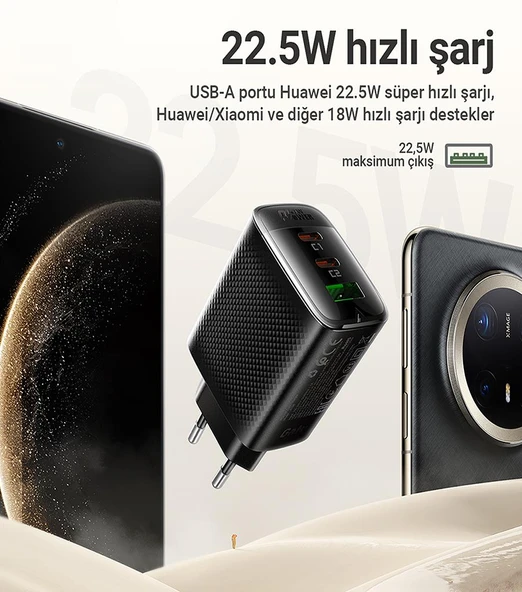 Acefast 67W PD 2X USB-C + USB-A 3 Port Hızlı Şarj Aleti Isı Düşüren GaN Destekli Akım Korumalı Güç Adaptörü iPhone & Android & iPad & MacBook Type-C - A108 - 11