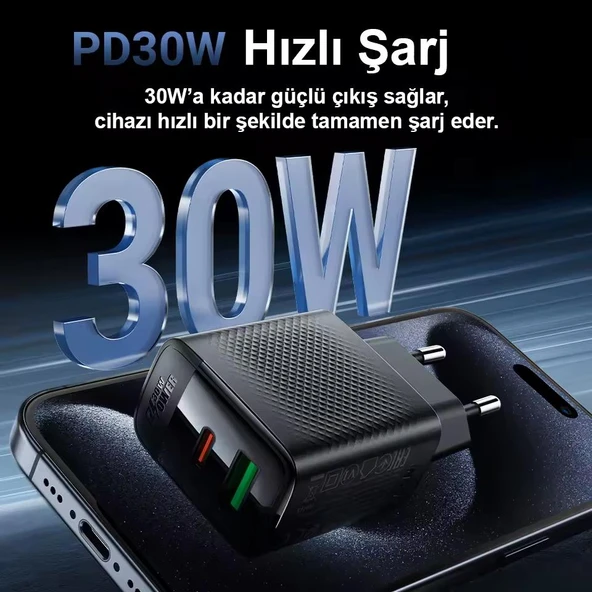 Acefast 30W PD USB-C + USB-A 2 Port Hızlı Şarj Aleti Isı Düşüren GaN Destekli Akım Korumalı Güç Adaptörü iPhone & Android & iPad & MacBook Type-C - A98 - 8