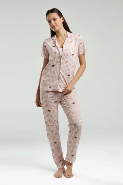 Roly Poly Kadın Gömlek Yaka Önden Düğmeli Kısa Kol Pijama Takım