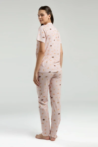 Roly Poly Kadın Gömlek Yaka Önden Düğmeli Kısa Kol Pijama Takım - 5