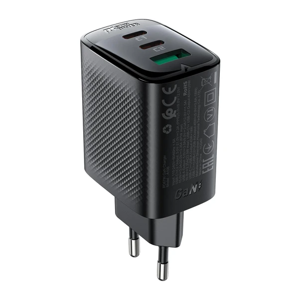 Acefast 67W PD 2X USB-C + USB-A 3 Port Hızlı Şarj Aleti Isı Düşüren GaN Destekli Akım Korumalı Güç Adaptörü iPhone & Android & iPad & MacBook Type-C - A108 - 1