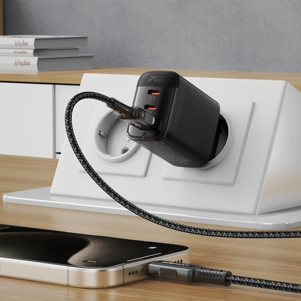 Acefast 67W PD 2X USB-C + USB-A 3 Port Hızlı Şarj Aleti Isı Düşüren GaN Destekli Akım Korumalı Güç Adaptörü iPhone & Android & iPad & MacBook Type-C - A108 - 5