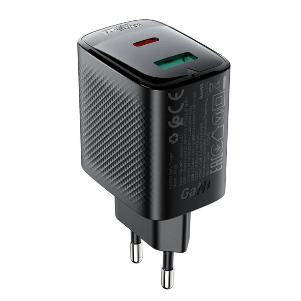 Acefast PD45W (1xUsb-C+1xUsb-A) Çıkışlı Hızlı Şarj Cihazı - A106 - 1