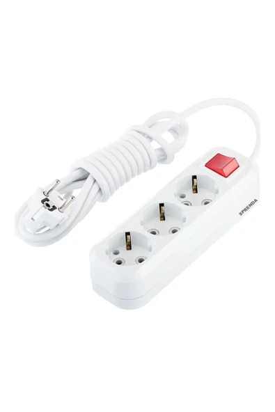 SPRENDA Anahtarlı Yerli Üçlü 3'lü 3 Çıkış Üçlü 2 Metre Grup Düğmeli Elektrik Uzatma Kablolu Priz - Resim 2