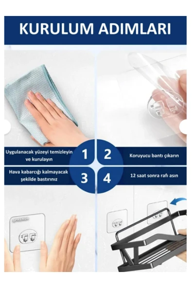 SPRENDA 10 lu Güçlü Kendinden Yapışkanlı Kancalar Köşe Rafı Banyo Rafı Duş Rafı Kancası - Resim 3