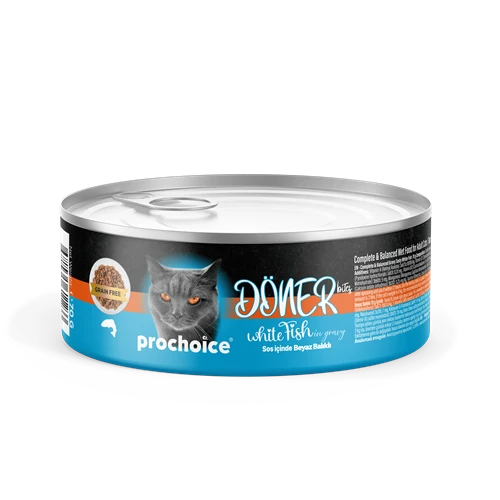 Prochoice Döner White Fish, Sos İçinde Beyaz Balıklı Tam & Dengeli Yetişkin Kedi Konservesi 12x70 gr ürün görseli